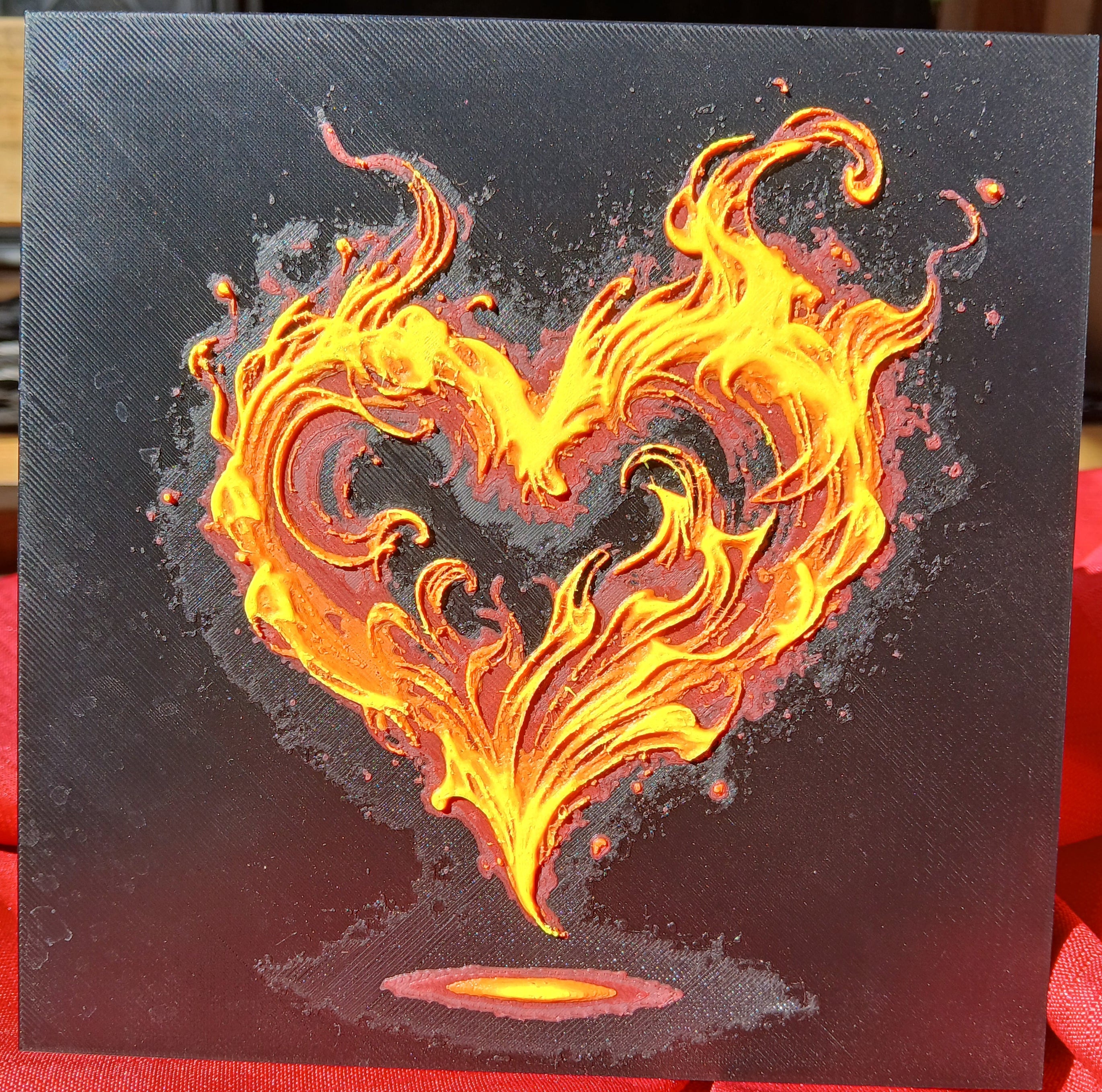 3D printed Flaming Heart Square 17 by 17 cm