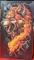 3D Flaming Wolf face side veiw 20 by 11 cm