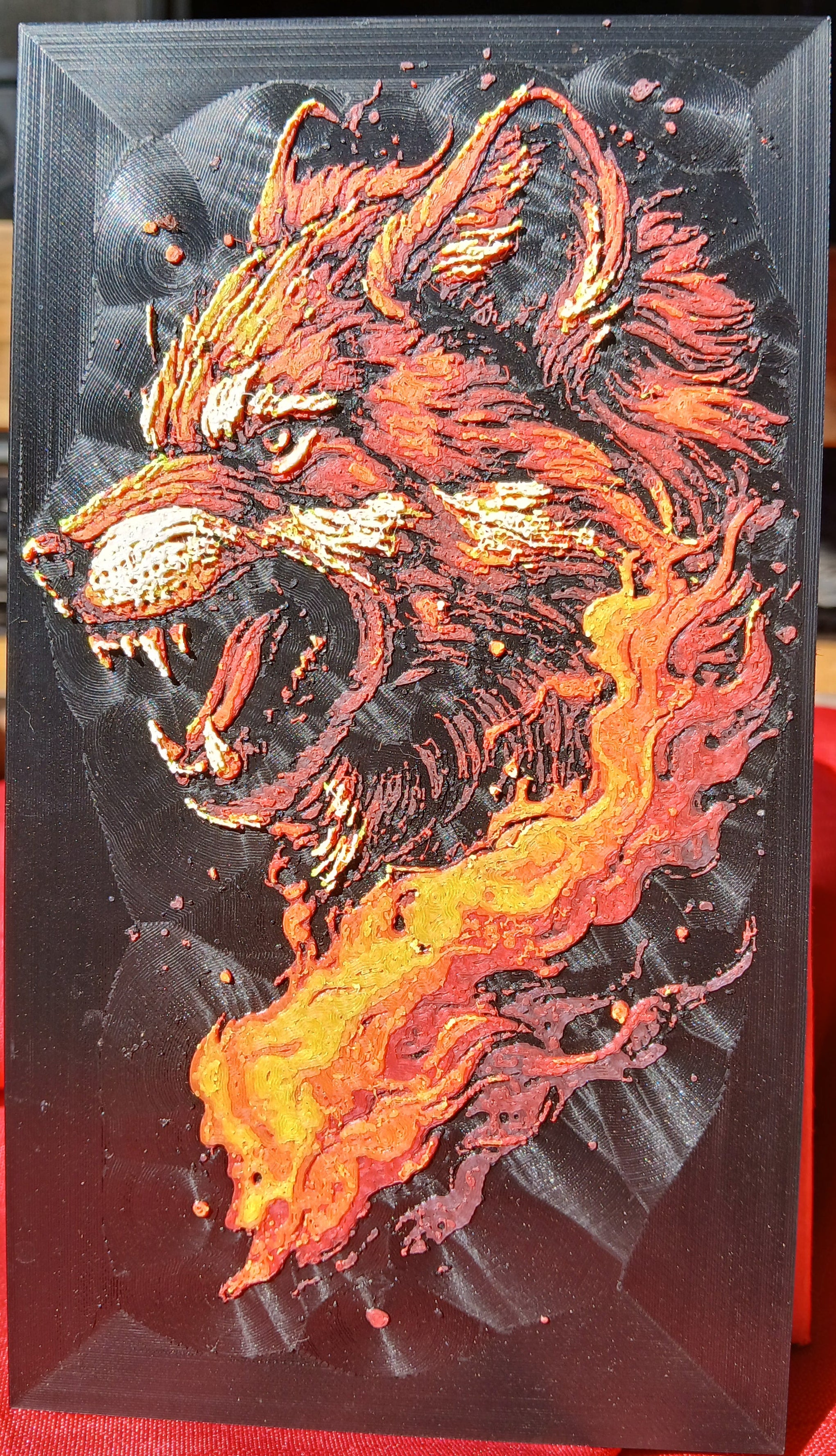 3D Flaming Wolf face side veiw 20 by 11 cm